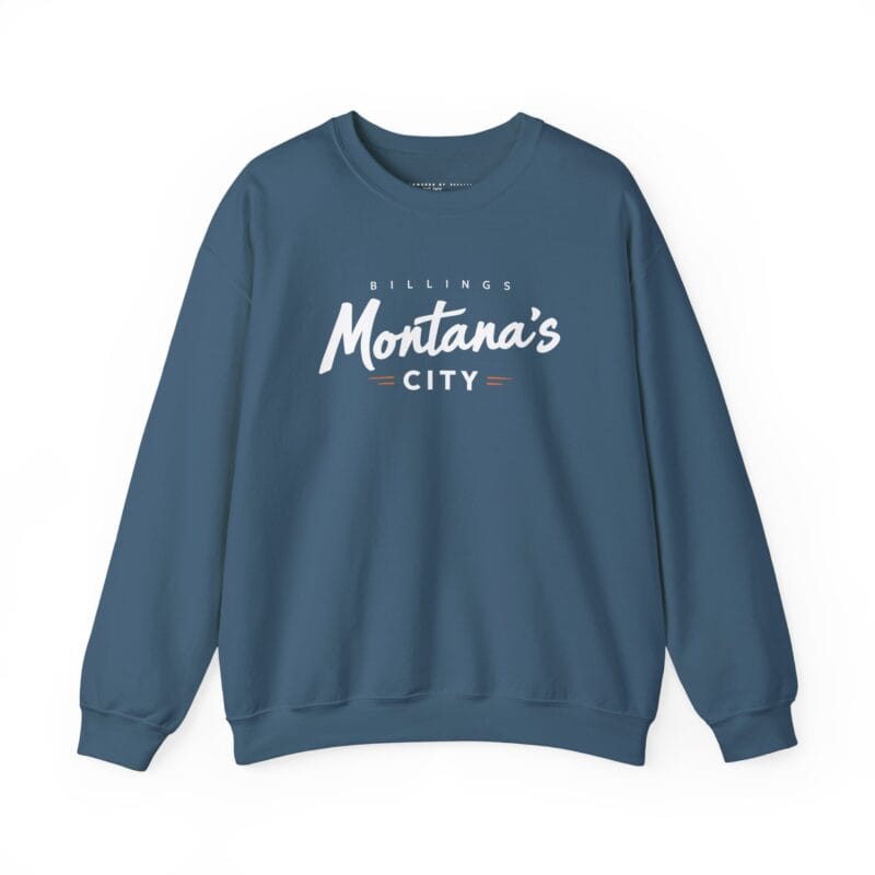 Blue sweatshirt with 'Montana's City' print.