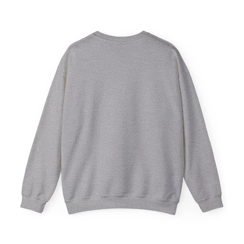 Gray sweatshirt back view on white background.